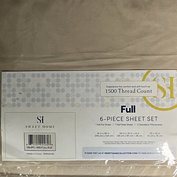 Sweet Home Collection Beige 1500 Count 6 Piece Bedroom Full Bed Sheet Set - Picture 5 of 7